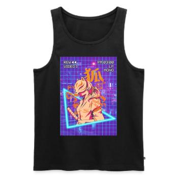 Samurai Anime Girl Kitsune Mask Vaporwave Geschen - Men's Premium Organic Tank Top - black - Front - AI Model Male 178 light (178cm)