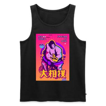 Sumo Wrestler Wrestling Vaporwave Aesthetic Gesche - Men's Premium Organic Tank Top - black - Front - AI Model Male 178 light (178cm)