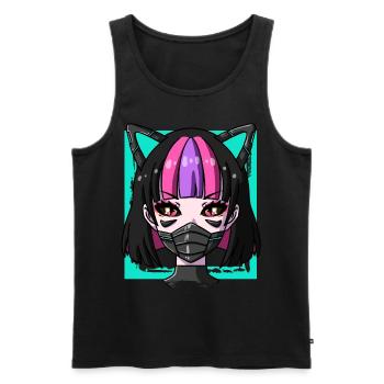 Cyborg Anime Mädchen Neko Mädchen Cyber Punk Cyber - Männer Premium Bio Tank Top - Schwarz - Vorne - AI Model Male 178 light (178cm)