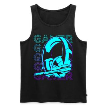 Gamer Video Gaming Headset Headphone Retro - Men's Premium Organic Tank Top - black - Front - AI Model Male 178 light (178cm)