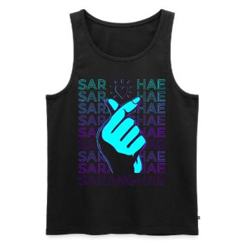 Kpop Finger Heart Saranghae Cœur Coréen Rétro - Débardeur bio Premium Homme - noir - Devant - AI Model Male 178 light (178cm)