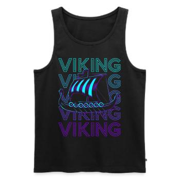 Navire Viking Longship Rétro - Débardeur bio Premium Homme - noir - Devant - AI Model Male 178 light (178cm)