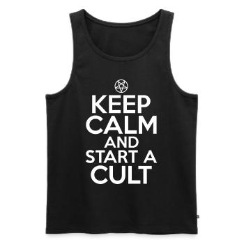 Funny Cult Keep calm and start a cult Ok - Men's Premium Organic Tank Top - black - Front - AI Model Male 178 light (178cm)