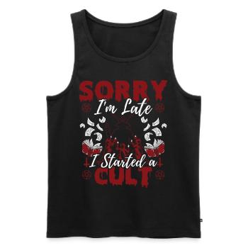 Lustig Kult Okkult Sorry ich bin spät dran ich hab - Männer Premium Bio Tank Top - Schwarz - Vorne - AI Model Male 178 light (178cm)