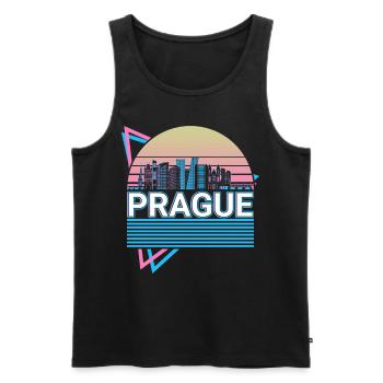 Praque City Skyline Paysage urbain Rétro - Débardeur bio Premium Homme - noir - Devant - Michal (187cm)