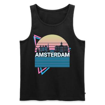 Amsterdam Stadt Skyline Stadtbild Retro - Männer Premium Bio Tank Top - Schwarz - Vorne - AI Model Male 178 light (178cm)