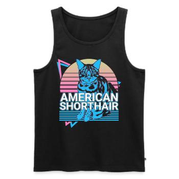 American Shorthair Cat Rétro - Débardeur bio Premium Homme - noir - Devant - Michal (187cm)