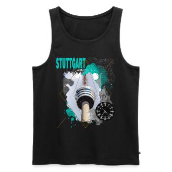 Stuttgart Germany City Skyline Vintage Retro - Men's Premium Organic Tank Top - black - Front - AI Model Male 178 light (178cm)