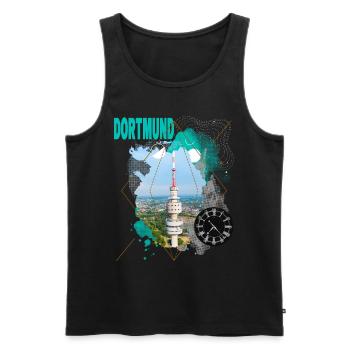 Dortmund Allemagne City Skyline Vintage Rétro - Débardeur bio Premium Homme - noir - Devant - AI Model Male 178 light (178cm)