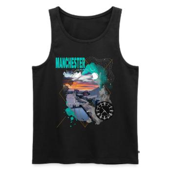 Manchester England UK City Skyline Vintage Retro - Men's Premium Organic Tank Top - black - Front - Michal (187cm)