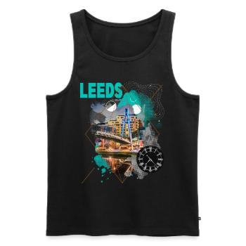 Leeds Angleterre UK City Skyline Vintage Rétro - Débardeur bio Premium Homme - noir - Devant - AI Model Male 178 light (178cm)