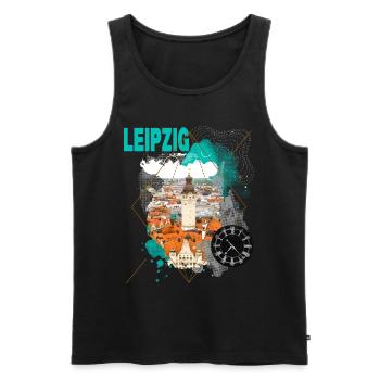 Leipzig Germany City Skyline Vintage Retro - Men's Premium Organic Tank Top - black - Front - Michal (187cm)
