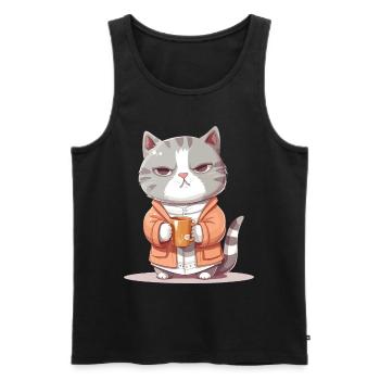 Cat Café Tasse Café Pyjama Dessin Animé Drôle - Débardeur bio Premium Homme - noir - Devant - Michal (187cm)