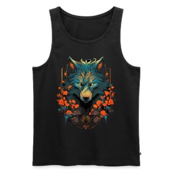 Loup loup tête mystique Floral Nature nature sauvage Art - Débardeur bio Premium Homme - noir - Devant - AI Model Male 178 light (178cm)