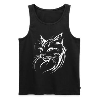 Cat Silhouette Outline Drawing Lineart Art - Men's Premium Organic Tank Top - black - Front - AI Model Male 178 light (178cm)