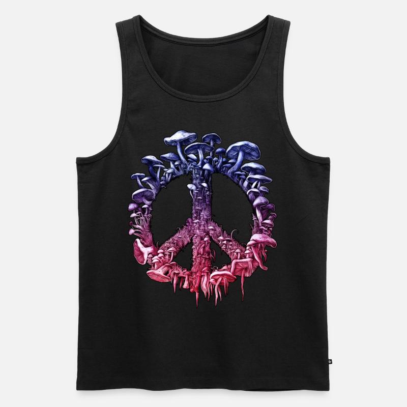 Lebendiges psychedelisches Pilz-Friedenszeichen - Männer Premium Bio Tank Top - Schwarz