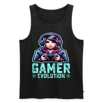 Evolution of a Gamer, Cool Gaming Design - Men's Premium Organic Tank Top - black - Front - AI Model Male 178 light (178cm)