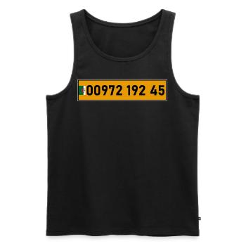Plaque d'immatriculation Algérie Jaune - Débardeur bio Premium Homme - noir - Devant - AI Model Male 178 light (178cm)