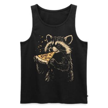 Raton laveur mangeant de la pizza - Débardeur bio Premium Homme - noir - Devant - Michal (187cm)