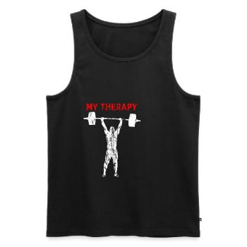 Haltérophile My Therapy Weightlifing Bodybuilder - Débardeur bio Premium Homme - noir - Devant - AI Model Male 178 light (178cm)