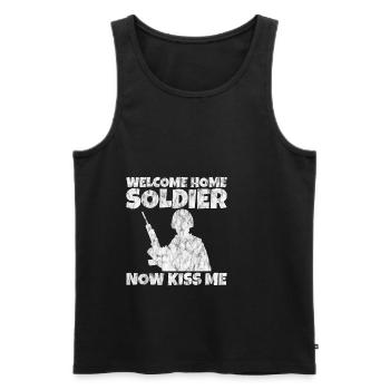 Bienvenue à la maison Soldat, maintenant embrasse-moi 2 - Débardeur bio Premium Homme - noir - Devant - AI Model Male 178 light (178cm)