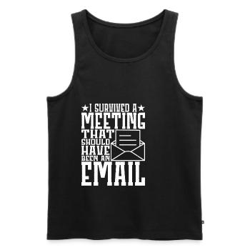 I Survived Another Meeting 11 - Men's Premium Organic Tank Top - black - Front - AI Model Male 178 light (178cm)