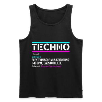 Techno Trance Definition Rave Festival 150 BPM - Männer Premium Bio Tank Top - Schwarz - Vorne - AI Model Male 178 light (178cm)