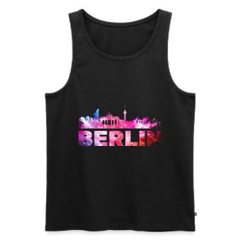 Berlin Germany City Skyline Font Splash - Men's Premium Organic Tank Top - black - Front - AI Model Male 178 light (178cm)