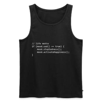 life motto for a programmer/informatiker - Men's Premium Organic Tank Top - black - Front - AI Model Male 178 light (178cm)