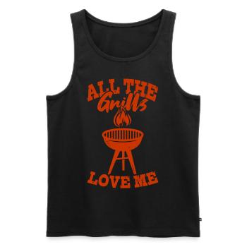 Grill Lieben Mich BBQ Barbecue Grillen Geschenk - Männer Premium Bio Tank Top - Schwarz - Vorne - Michal (187cm)
