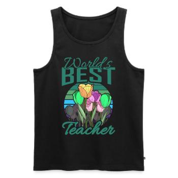 Meilleur professeur du monde avec un cadeau d'école de fleurs - Débardeur bio Premium Homme - noir - Devant - AI Model Male 178 light (178cm)