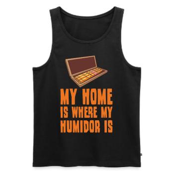 HUMIDOR HOME Aficionado Cadeau Fumeur de cigares - Débardeur bio Premium Homme - noir - Devant - AI Model Male 178 light (178cm)