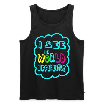 LE MONDE DE L'AUTISME EST DIFFÉRENT Cadeau pour les personnes autistes - Débardeur bio Premium Homme - noir - Devant - AI Model Male 178 light (178cm)