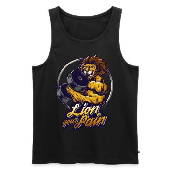 Bodybuilder muscle lion lie your pain saying - Men's Premium Organic Tank Top - black - Front - AI Model Male 178 light (178cm)