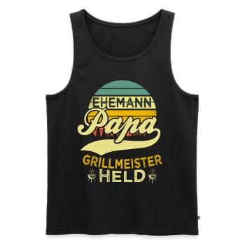 EHEMANN PAPA GRILLMEISTER HELD - Geschenkidee Papa - Männer Premium Bio Tank Top - Schwarz - Vorne - Michal (187cm)