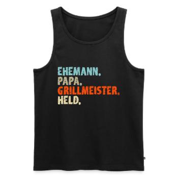 EHEMANN PAPA GRILLMEISTER HELD - Papa Geschenkidee - Männer Premium Bio Tank Top - Schwarz - Vorne - Michal (187cm)