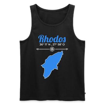 Grèce Rhodes Coordonnées Île Vacances Voyage - Débardeur bio Premium Homme - noir - Devant - AI Model Male 178 light (178cm)