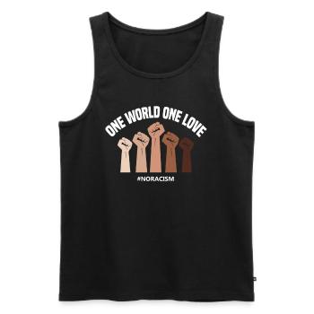 One world one love #NORACISM - Men's Premium Organic Tank Top - black - Front - AI Model Male 178 light (178cm)