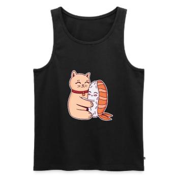 Katze umarmt Sushi Nigiri Japan - Männer Premium Bio Tank Top - Schwarz - Vorne - AI Model Male 178 light (178cm)