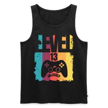 Cadeau d'anniversaire débloqué niveau 13 pour les enfants - Débardeur bio Premium Homme - noir - Devant - AI Model Male 178 light (178cm)