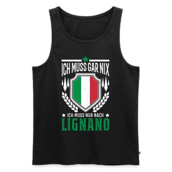 Ich muss gar nix Ich muss nur nach Lignano Reise - Männer Premium Bio Tank Top - Schwarz - Vorne - Michal (187cm)
