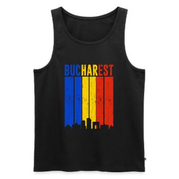 Bukarest Retro Vintage Rumänien Skyline - Männer Premium Bio Tank Top - Schwarz - Vorne - AI Model Male 178 light (178cm)