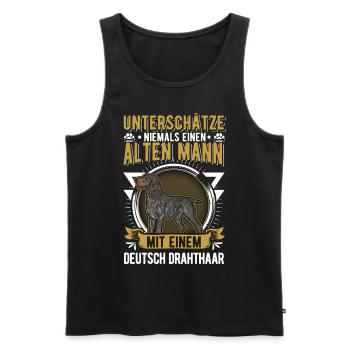 Deutsch Drahthaar Alter Mann German Wirehaired - Männer Premium Bio Tank Top - Schwarz - Vorne - AI Model Male 178 light (178cm)