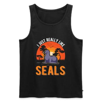 J’aime vraiment Seal Sea Lion Seal - Débardeur bio Premium Homme - noir - Devant - Michal (187cm)