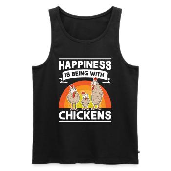 Le bonheur, c’est d’être avec Chickens Hühner - Débardeur bio Premium Homme - noir - Devant - AI Model Male 178 light (178cm)