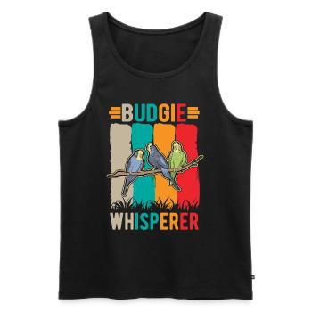 Perruche Budgerigar Whisperer Welli - Débardeur bio Premium Homme - noir - Devant - AI Model Male 178 light (178cm)