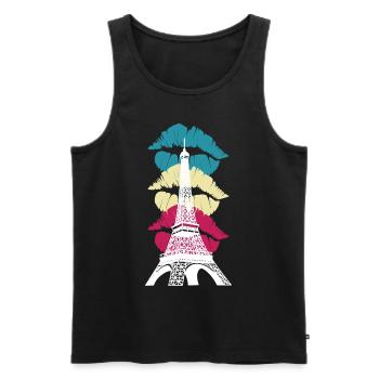 Tour Eiffel Baiser Paris France Français - Débardeur bio Premium Homme - noir - Devant - Michal (187cm)