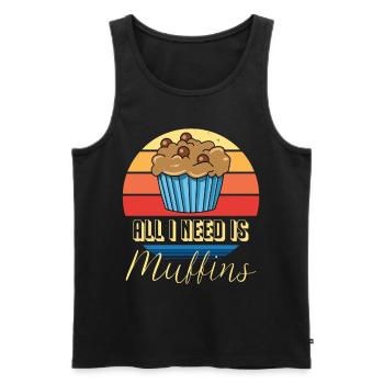 Muffin Je n’ai besoin que de muffins pâtisseries sucrées - Débardeur bio Premium Homme - noir - Devant - AI Model Male 178 light (178cm)