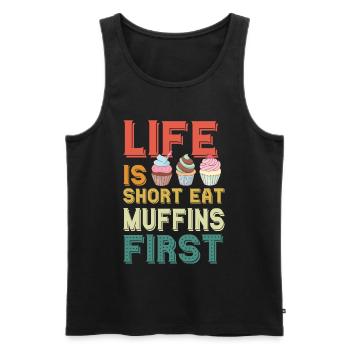 Les premiers muffins mangent des pâtisseries sucrées - Débardeur bio Premium Homme - noir - Devant - Michal (187cm)