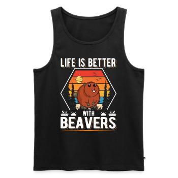 Life is better with Beavers Biber - Männer Premium Bio Tank Top - Schwarz - Vorne - Michal (187cm)